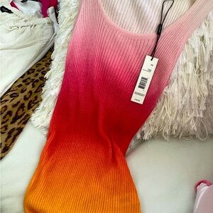 Tahari Pink and Orange Ombre Ribbed Tank Top XS